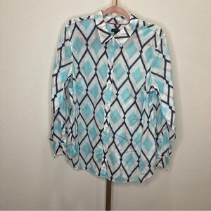 Talbots Blue and Black Print Button Down Shirt XL